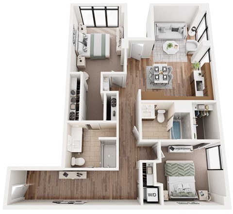 Floor plan for 2 beds, 2 baths, 1140 sqft