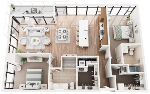 Floor plan for 2 beds, 2 baths, 1419 sqft