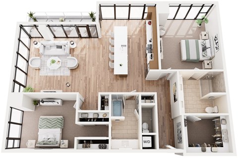 Floor plan for 2 beds, 2 baths, 1605 sqft