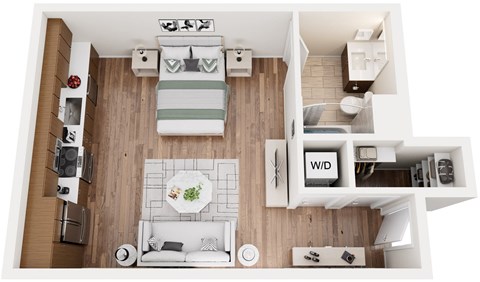 Floor plan for studio, 1 bath, 409 sqft