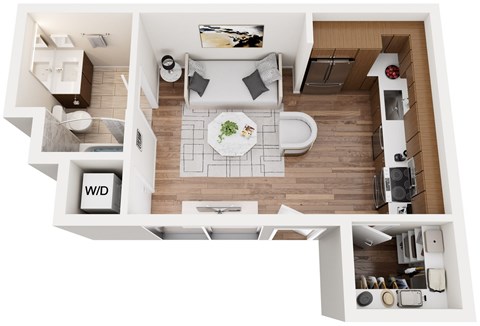 Floor plan for studio, 1 bath, 505 sqft