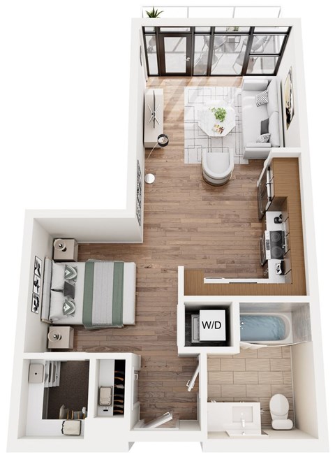 Floor plan for studio, 1 bath, 536 sqft