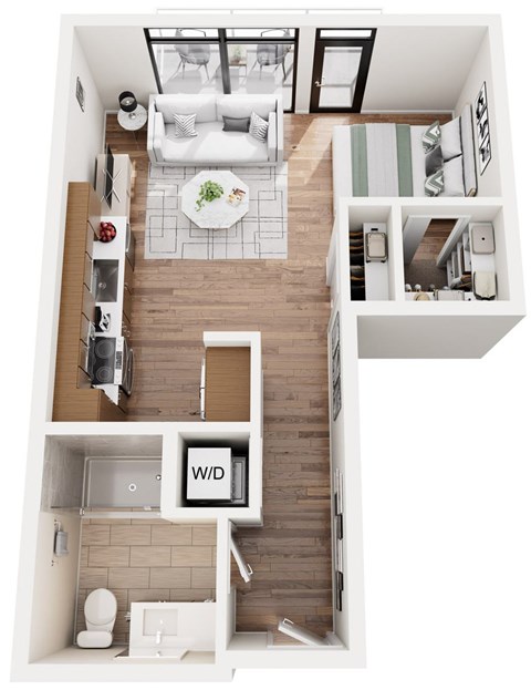 Floor plan for studio, 1 bath, 537 sqft