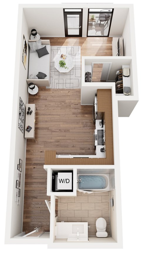 Floor plan for studio, 1 bath, 520 sqft