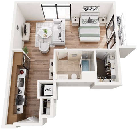 Floor plan for studio, 1 bath, 625 sqft