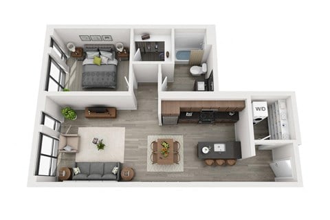 Floor plan for 1 bed, 1 bath, 751 sqft