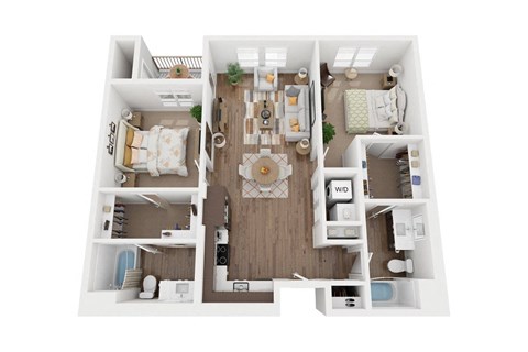 Floor plan for 2 beds, 2 baths, 1098 sqft