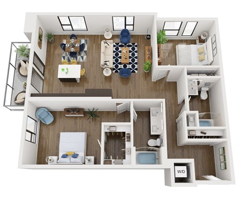 Floor plan for 2 beds, 2 baths, 1347 sqft