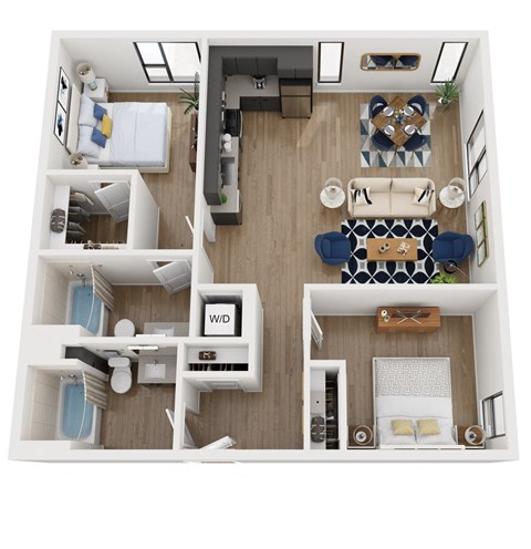 Floor plan for 2 beds, 2 baths, 1048 sqft