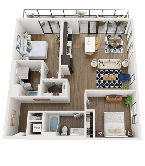 Floor plan for 2 beds, 2 baths, 1172 sqft