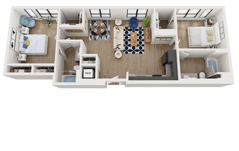 Floor plan for 2 beds, 2 baths, 1087 sqft