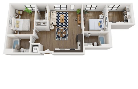 Floor plan for 2 beds, 2 baths, 1087 sqft