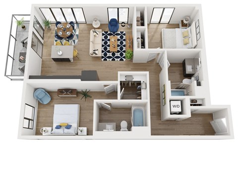 Floor plan for 2 beds, 2 baths, 1131 sqft