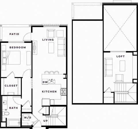 Floor plan for 1 bed, 1 bath, 1028 sqft
