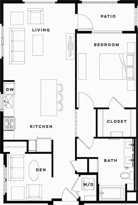 Floor plan for 1 bed, 1 bath, 962 sqft