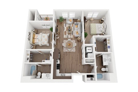 Floor plan for 2 beds, 2 baths, 1118 sqft