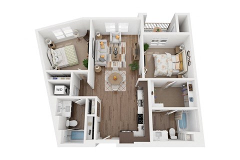 Floor plan for 2 beds, 2 baths, 1072 sqft