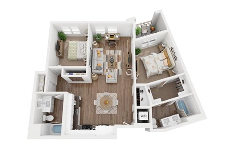 Floor plan for 2 beds, 2 baths, 1109 sqft