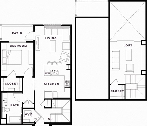 Floor plan for 1 bed, 1 bath, 948 sqft