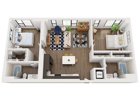 Floor plan for 2 beds, 2 baths, 1119 sqft