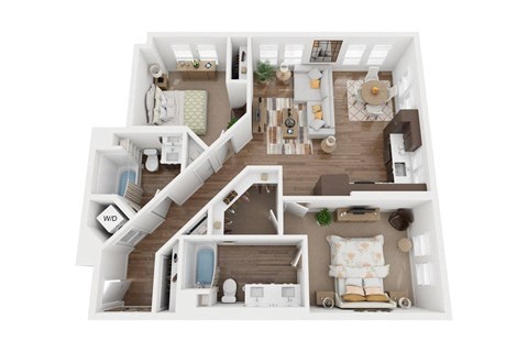 Floor plan for 2 beds, 2 baths, 1126 sqft