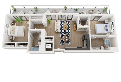 Floor plan for 2 beds, 2 baths, 1049 sqft