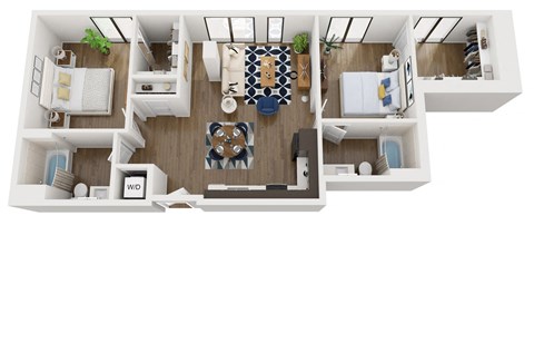 Floor plan for 2 beds, 2 baths, 1063 sqft