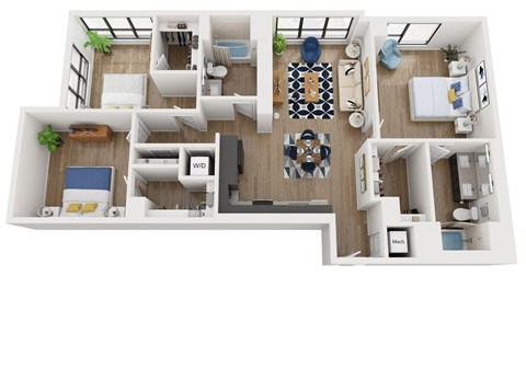 Floor plan for 3 beds, 2 baths, 1434 sqft