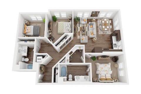 Floor plan for 3 beds, 2 baths, 1316 sqft