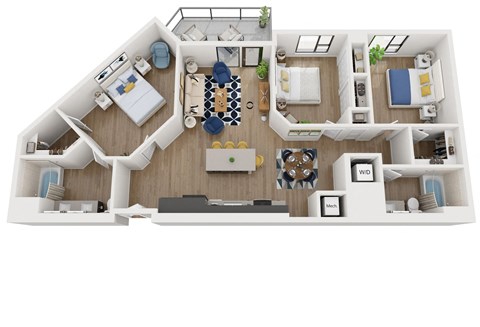 Floor plan for 3 beds, 2 baths, 1417 sqft