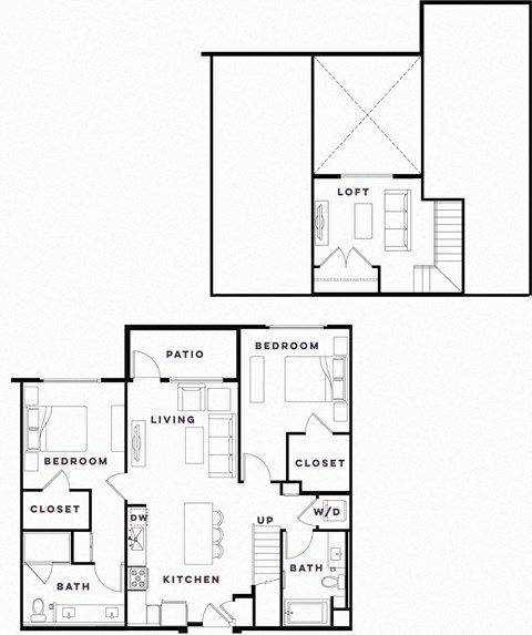 Floor plan for 2 beds, 2 baths, 1232 sqft