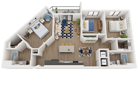 Floor plan for 3 beds, 2 baths, 1354 sqft