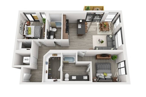 Floor plan for 2 beds, 2 baths, 1056 sqft
