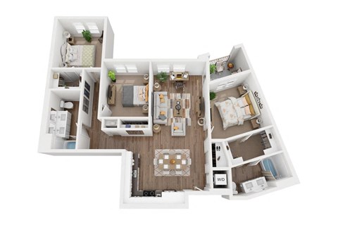 Floor plan for 3 beds, 2 baths, 1376 sqft