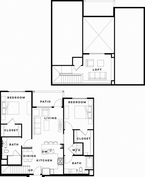 Floor plan for 2 beds, 2 baths, 1265 sqft