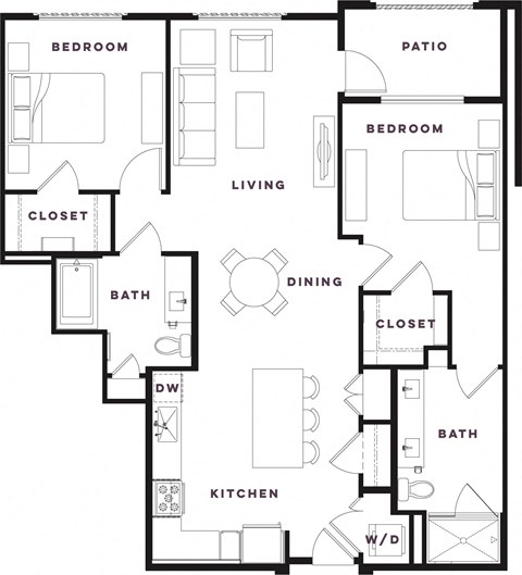 Floor plan for 2 beds, 2 baths, 1201 sqft