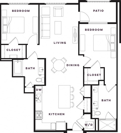 Floor plan for 2 beds, 2 baths, 1447 sqft
