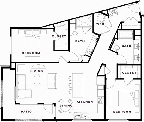 Floor plan for 2 beds, 2 baths, 1428 sqft