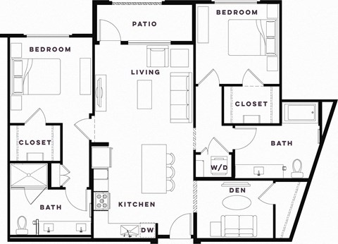 Floor plan for 2 beds, 2 baths, 1246 sqft