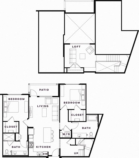 Floor plan for 2 beds, 2 baths, 1397 sqft