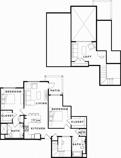 Floor plan for 2 beds, 2 baths, 1394 sqft