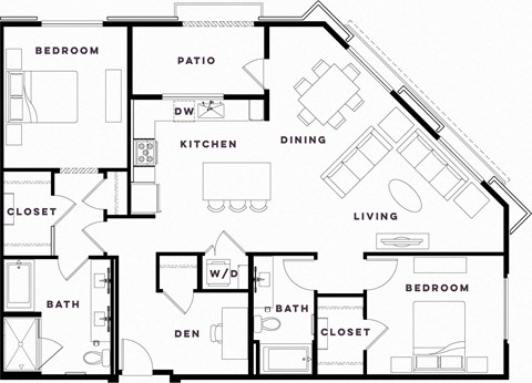 Floor plan for 2 beds, 2 baths, 1462 sqft