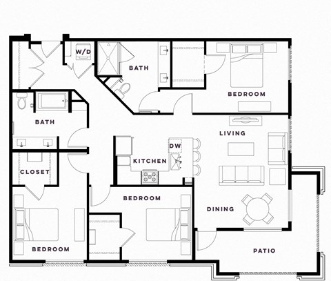 Floor plan for 3 beds, 2 baths, 1463 sqft