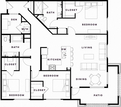 Floor plan for 3 beds, 2 baths, 1781 sqft