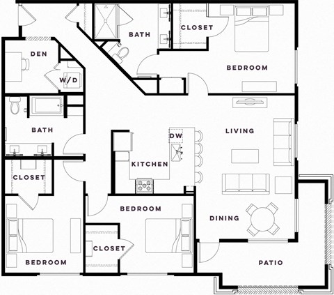 Floor plan for 3 beds, 2 baths, 1708 sqft
