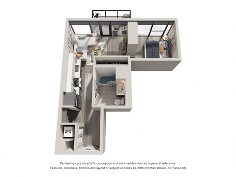 Floor plan for studio, 1 bath, 570 sqft