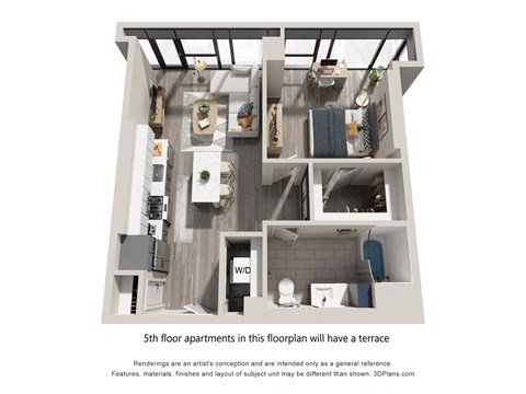 Floor plan for 1 bed, 1 bath, 757 sqft