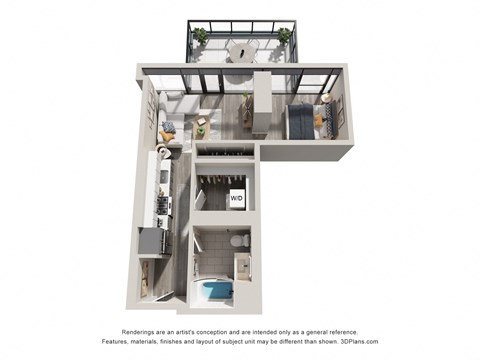Floor plan for studio, 1 bath, 587 sqft
