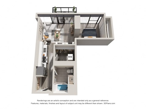 Floor plan for studio, 1 bath, 610 sqft