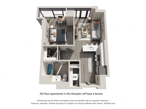 Floor plan for 1 bed, 1 bath, 666 sqft